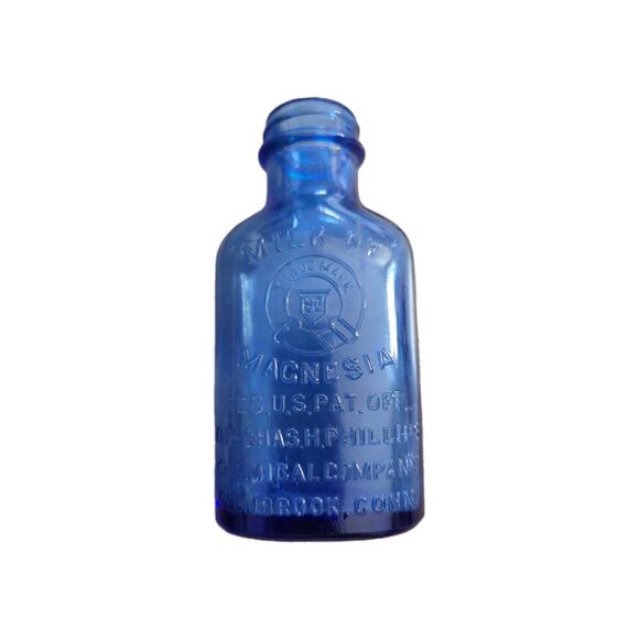 Cobalt Blue Glass Bottle MILK OF MAGNESIA Vintage Antique USA Embossed B-10 K928 - Picture 1 of 4